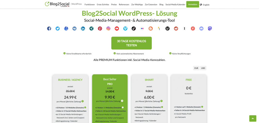 Blog2Social Plugin Preise Screenshot